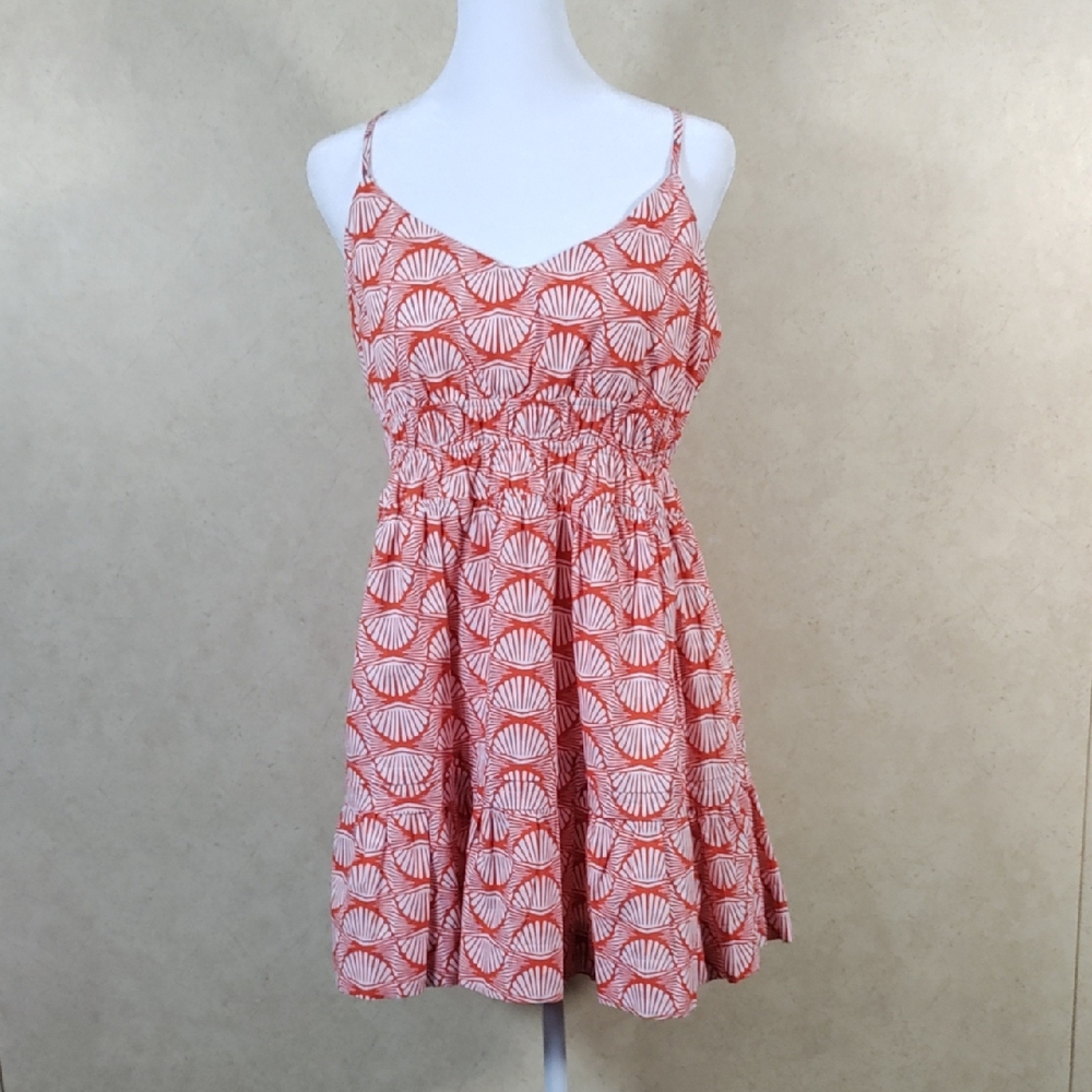 5088 Anthropologie orange & white cotton seashell sleeveless dress M